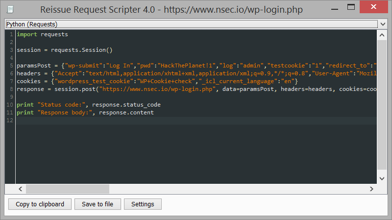 Reissue Request Scripter: Main Window